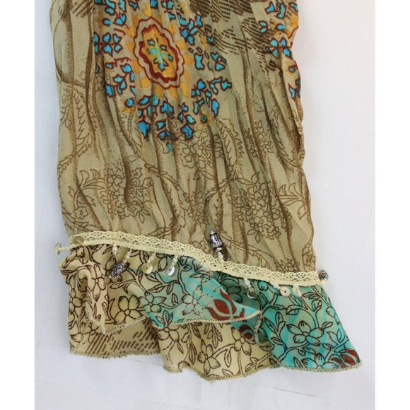 Dress barn Floral sz XL Boho Gypsy Artsy Beaded Fringe Wrinkle Look Summer Comfo - Picture 3 of 8